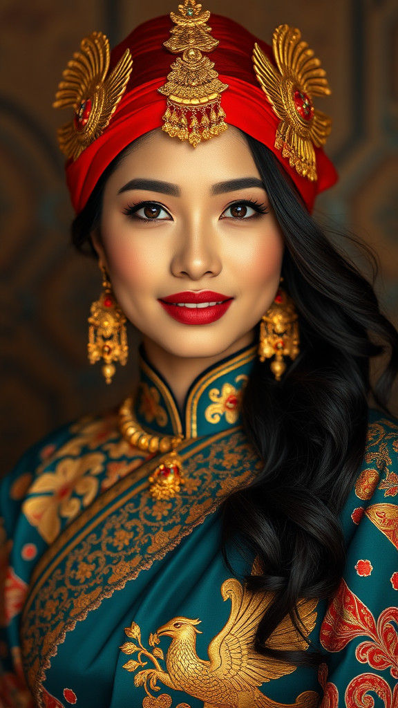 Stunning Indonesian Woman with Sword in Traditional Dress