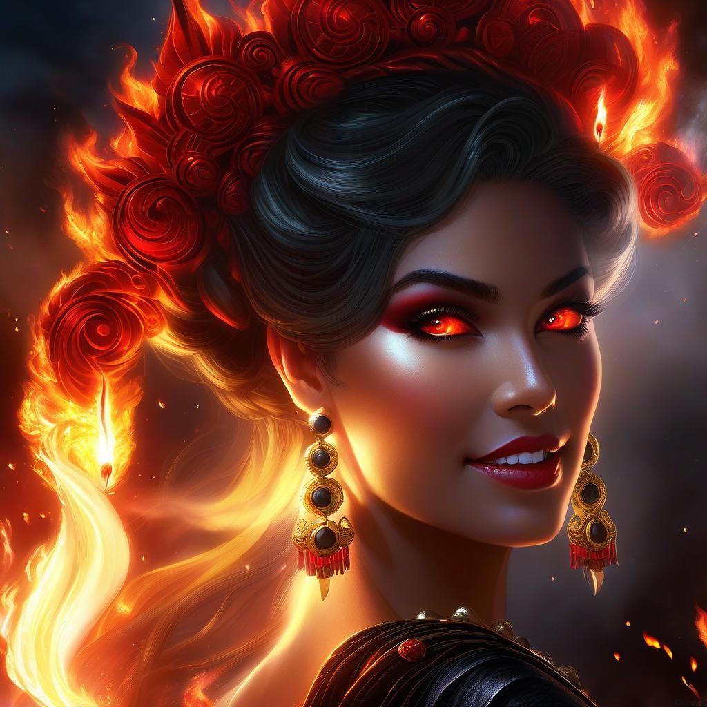 Fire Goddess Portrait in Hyperdetailed Digital Art Style