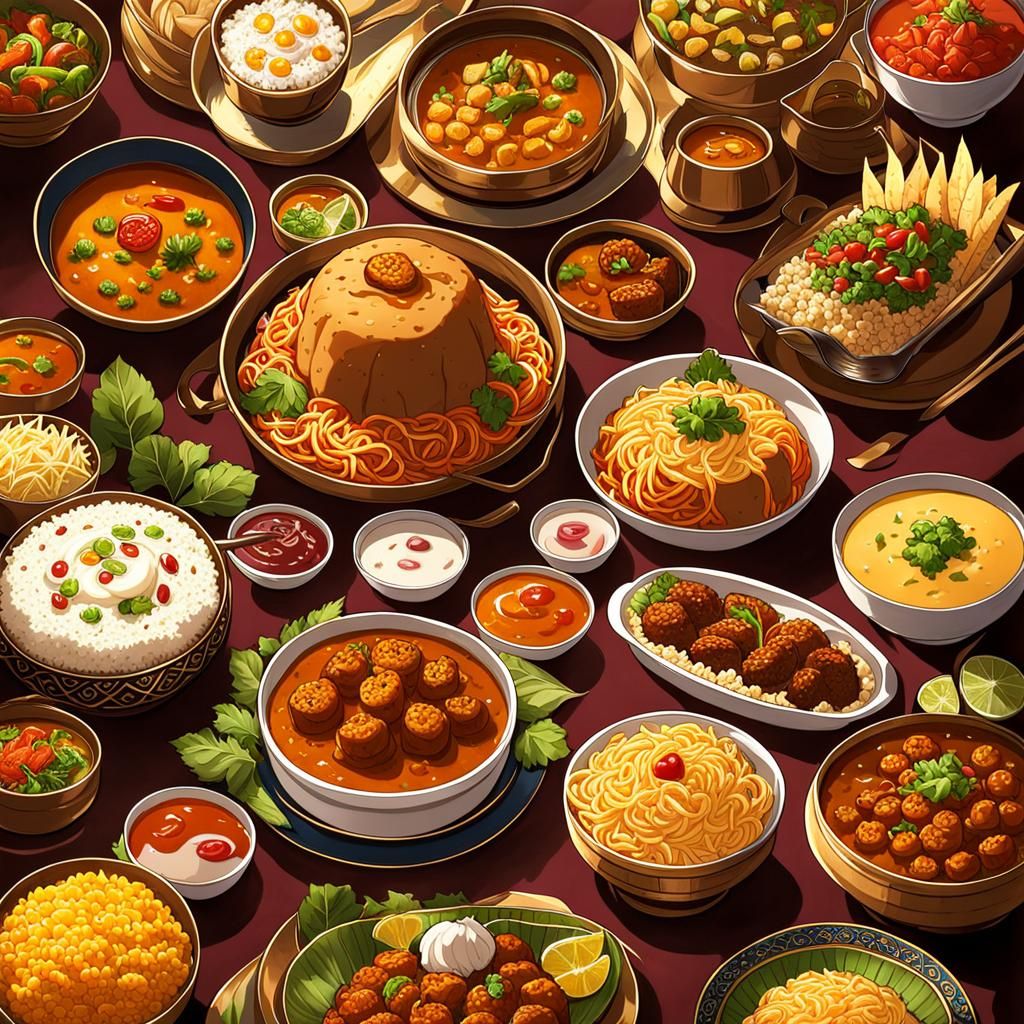 Indian Food Inspired by Folklore in Anime Style
