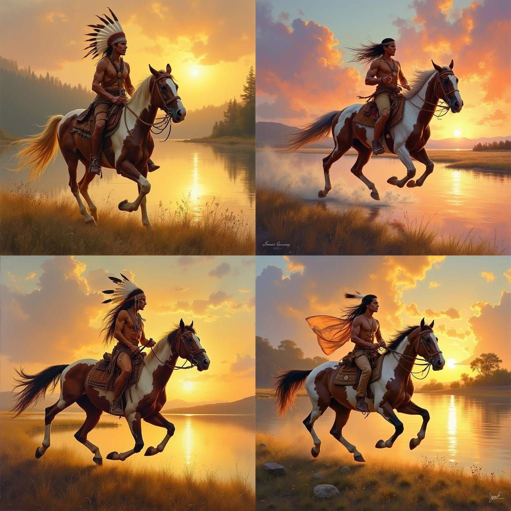 Native American on Horseback at Sunset