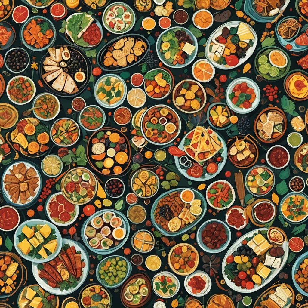 Abstract Art: Delicious Food Buffet in Color