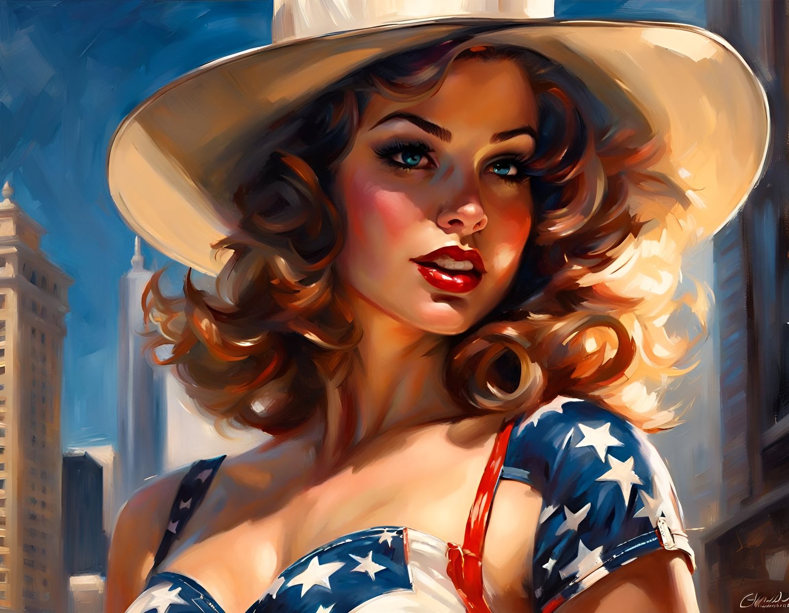 Vintage Pin-Up Girl on Chicago Postcard