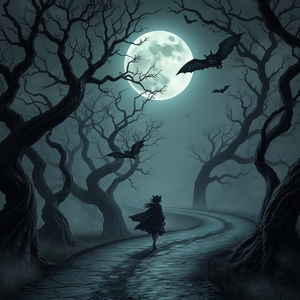 Shifter on the Twisting Black Road in a Mystical, Dreamlike ...