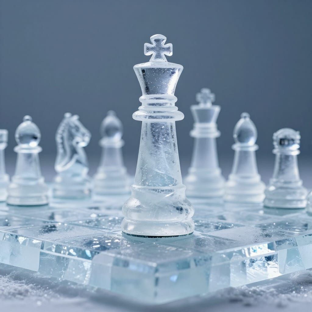 Ice Sculpture Chess Set with Dominant Queen