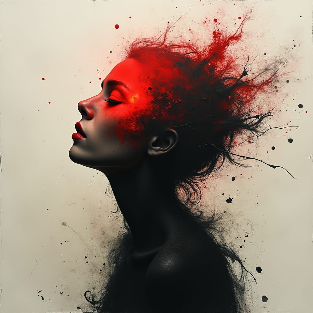 Abstract Expression of Turmoil in Dark, Vibrant Colors