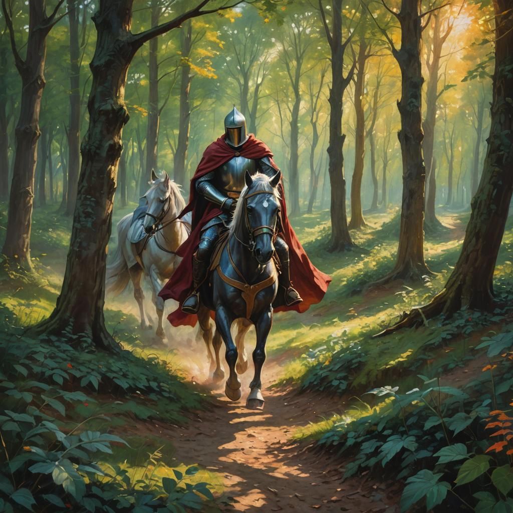 Knight's Escape: A Romantic Fantasy Oil Painting