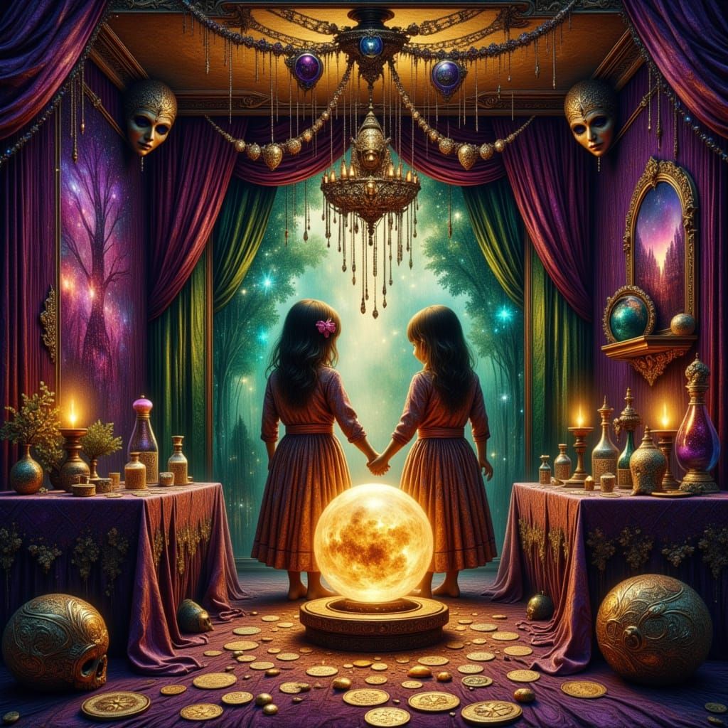 Mysterious Fortune Teller with Children in Mystical Tent