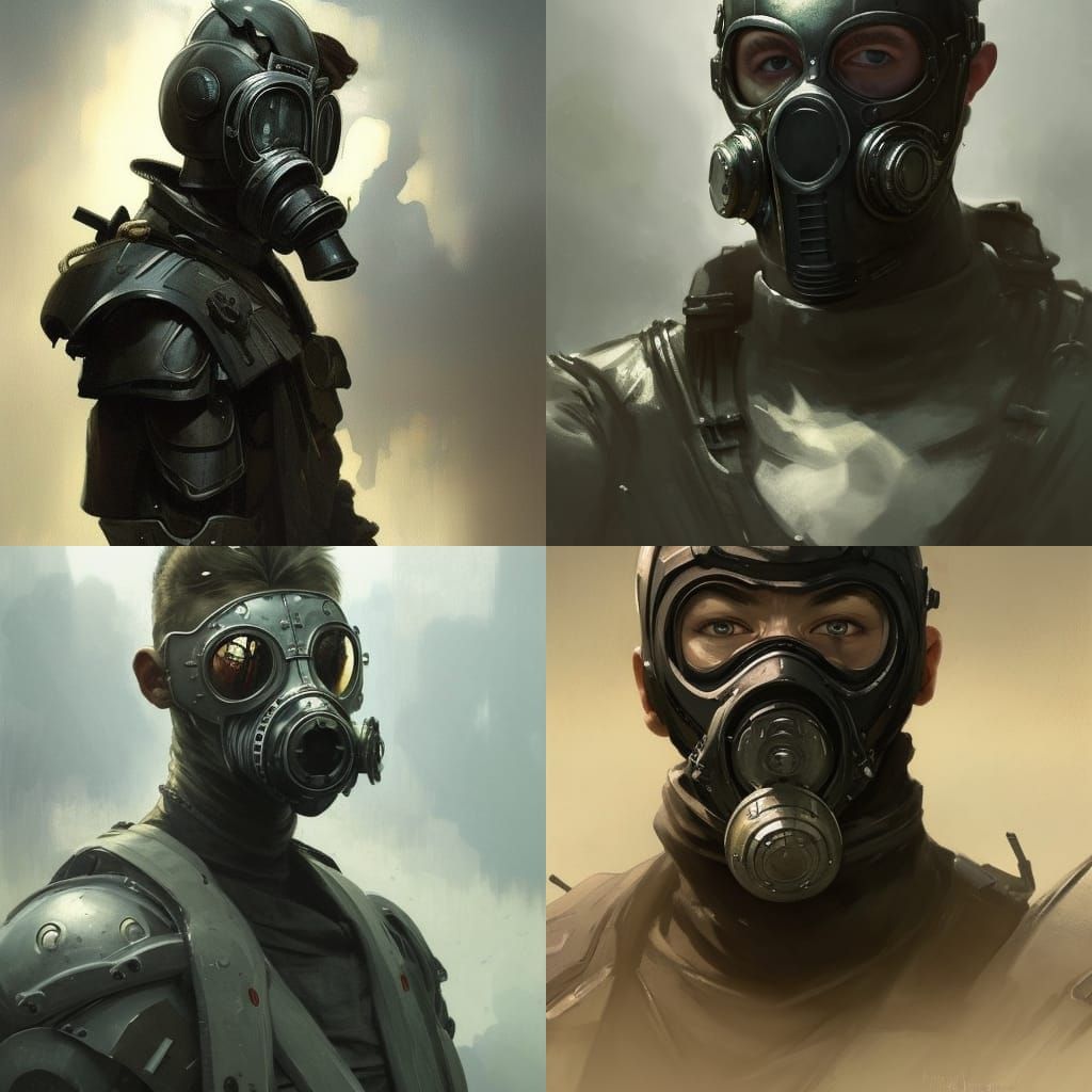 Armored Vampiric Soldier in Gas Mask, Hyperdetailed Portrait