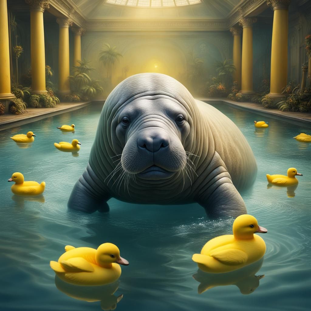 Manatee with Calico Cat in Bird Pool Float