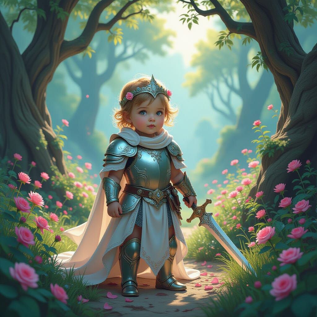 Baby Warrior in Moonlight Armor in Mystical Garden