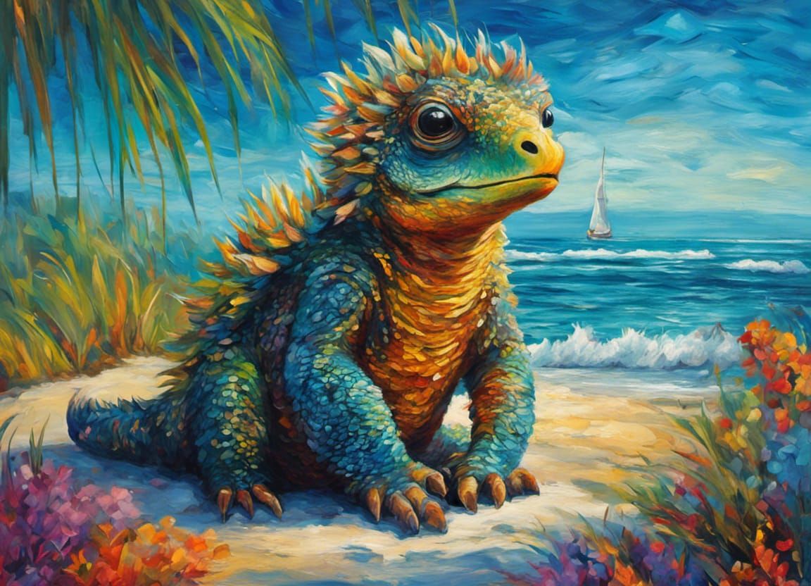 Fantasy Island Creature in Impressionist Impasto Style
