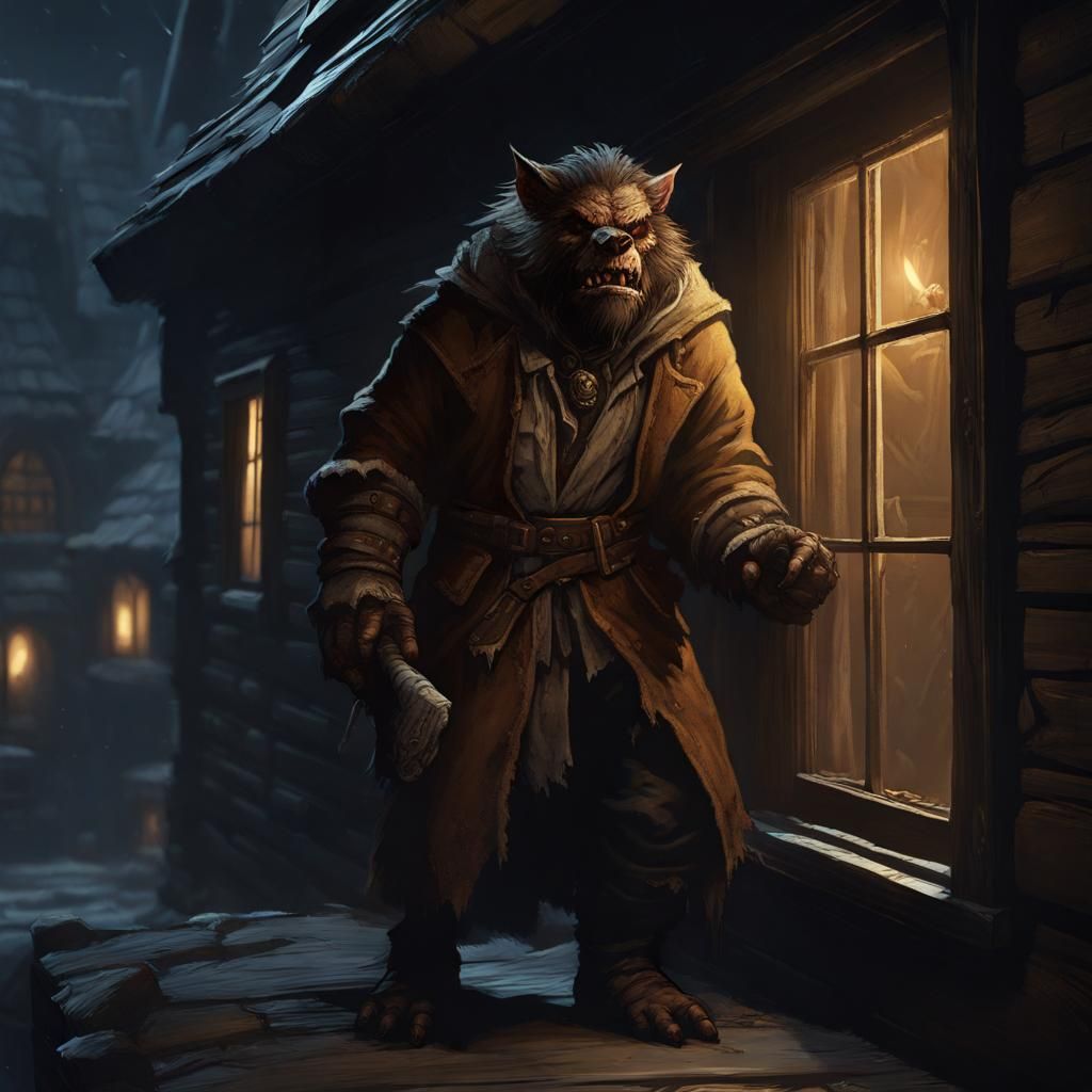 Bugbear Rogue Sneaking In, Dark Fantasy Art