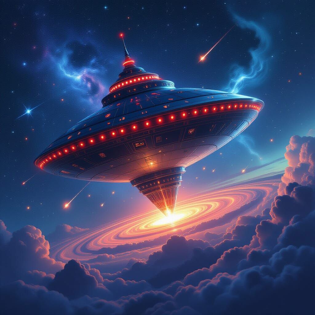 Cosmic Extraterrestrial Ship in Astral Constellations Illust...