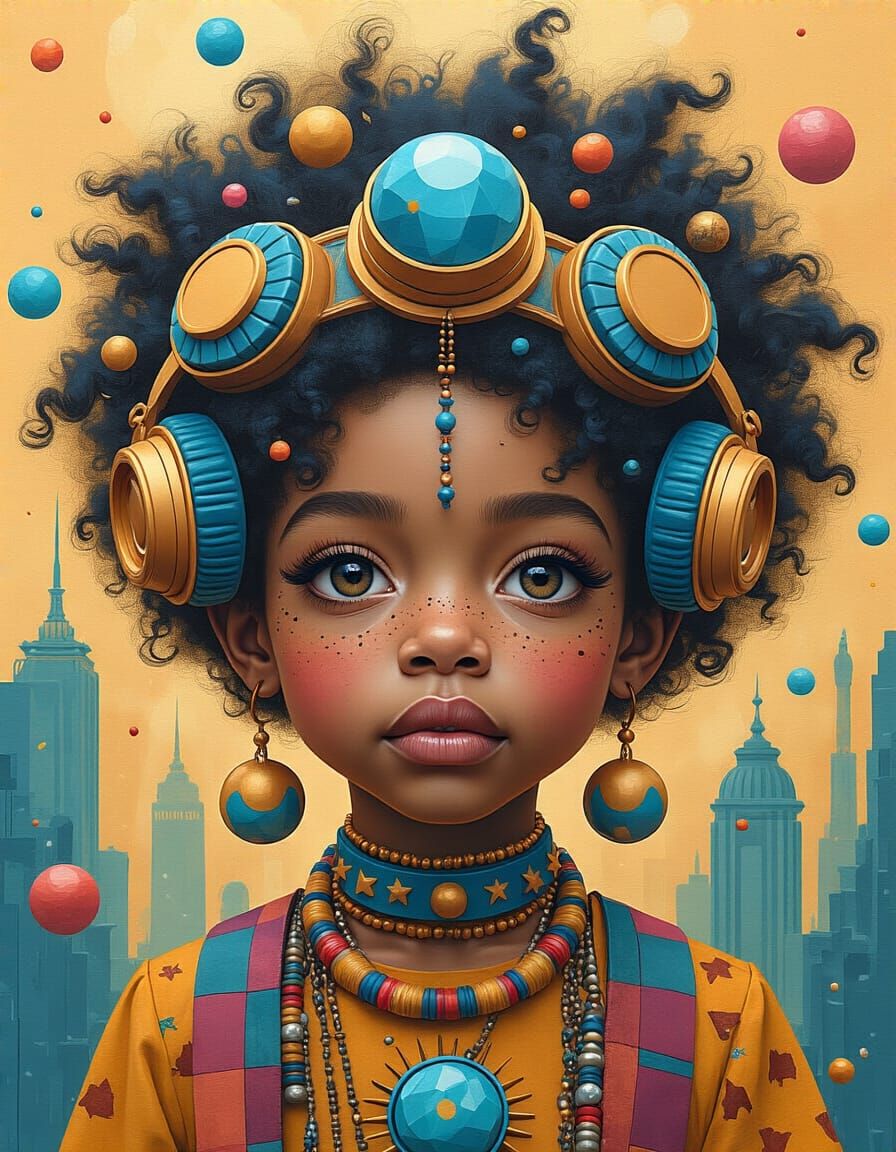 Afrofuturistic Acrylic Painting of Magical Musicians