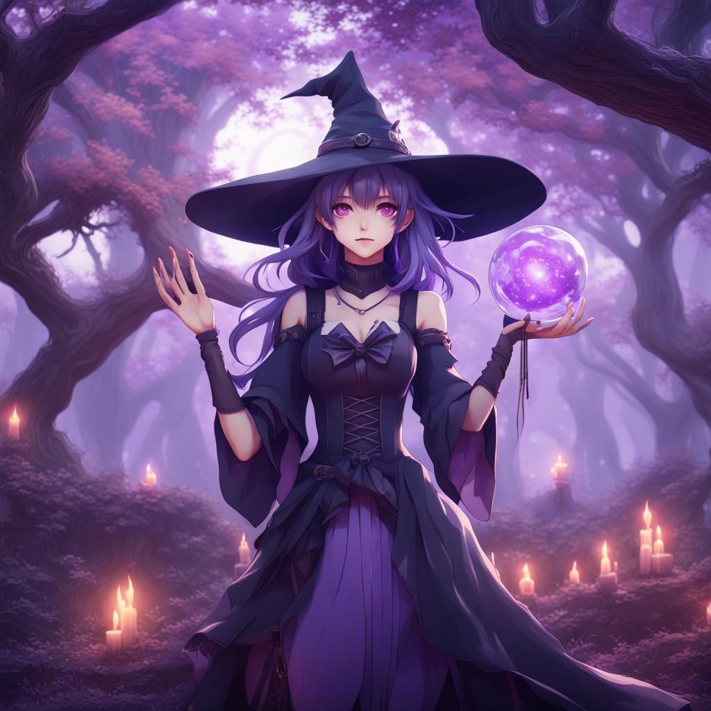 Anime Witch: Dreamy Purple Fantasy Art