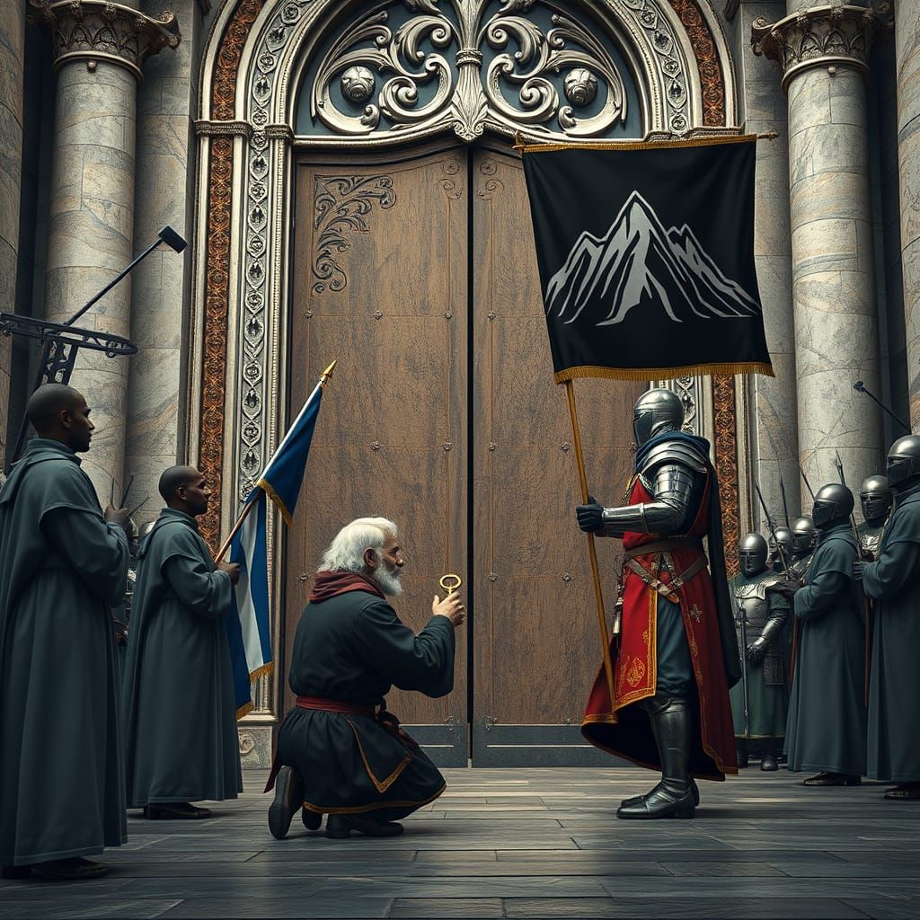 Medieval Commander Receives Golden Key to Castle