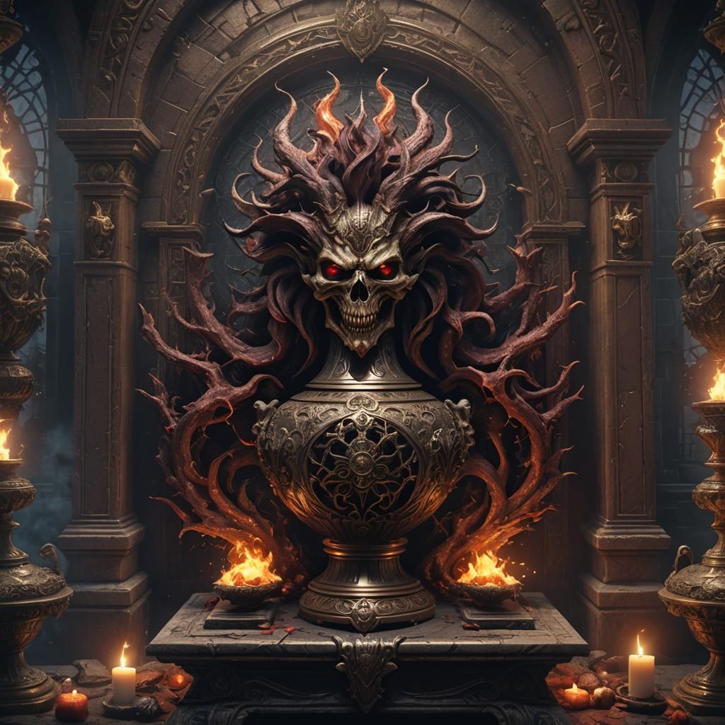 Demonic Energy Radiating from Urn: Detailed Matte Painting