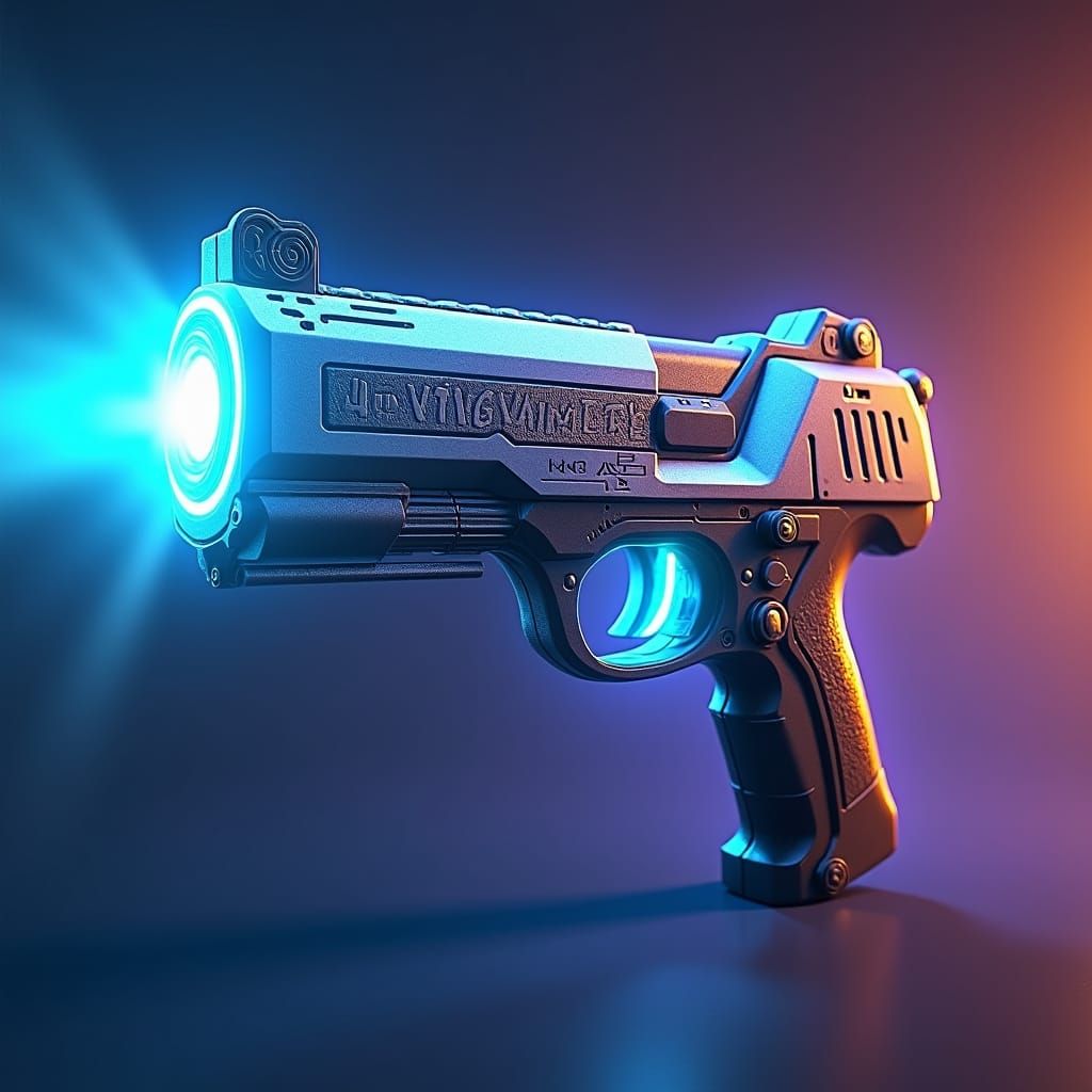 Futuristic Gun with Energy Blasts in Concept Art Style