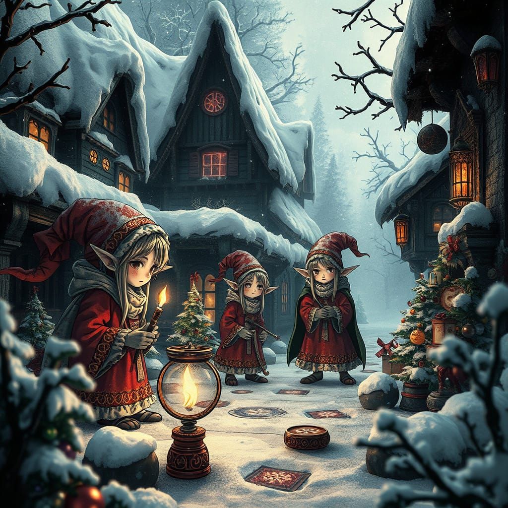 Whispering Christmas Elves in Monochromatic Darkness