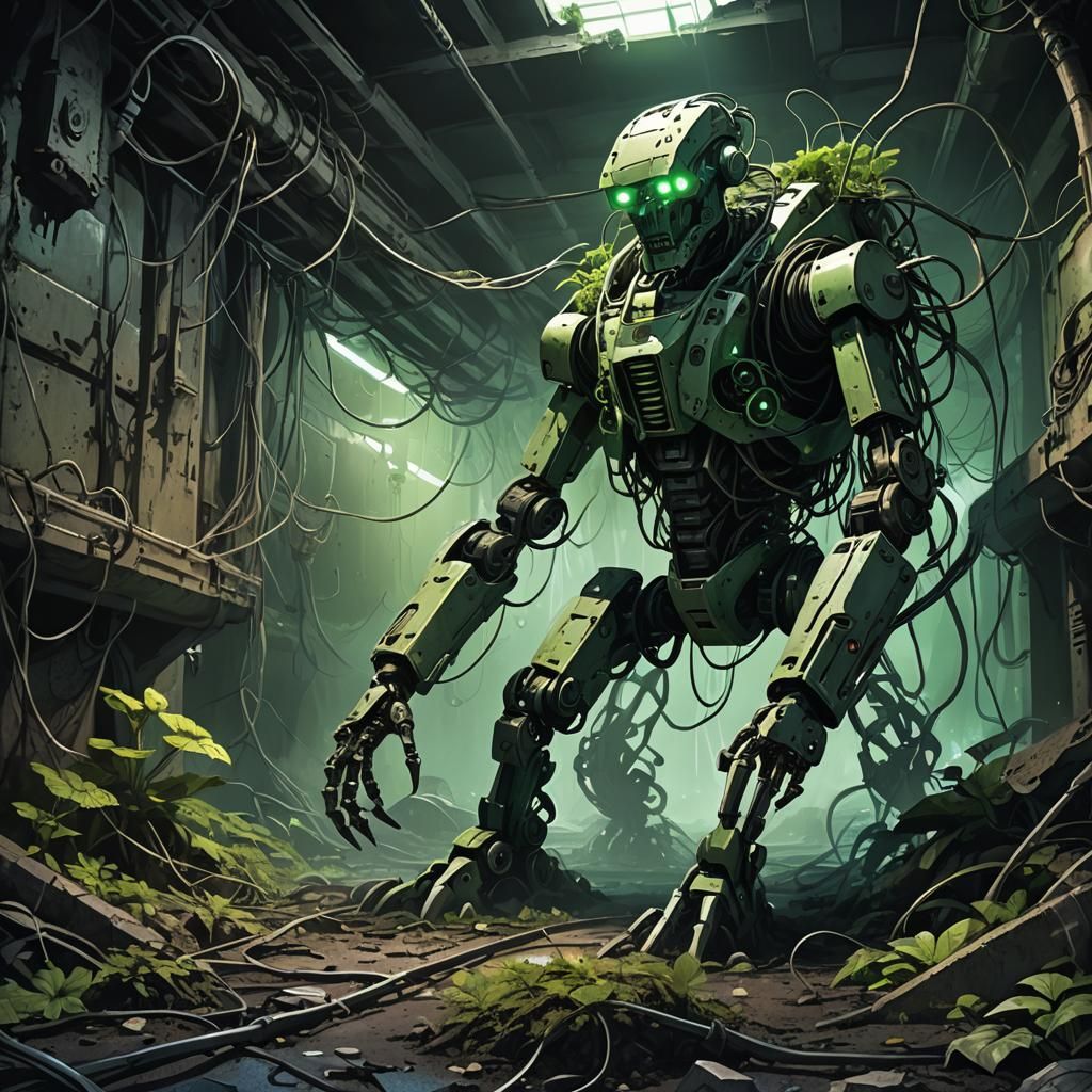 Broken Robot Stalks Plant Monster in Dystopian Sci-Fi