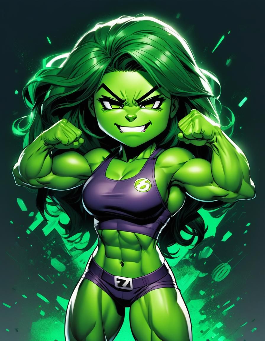 Chibi She-Hulk Flexing, Anime Manga Art
