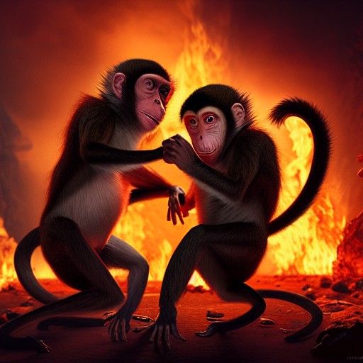 Monkeys Dancing Around Fire in Fantasycore Style