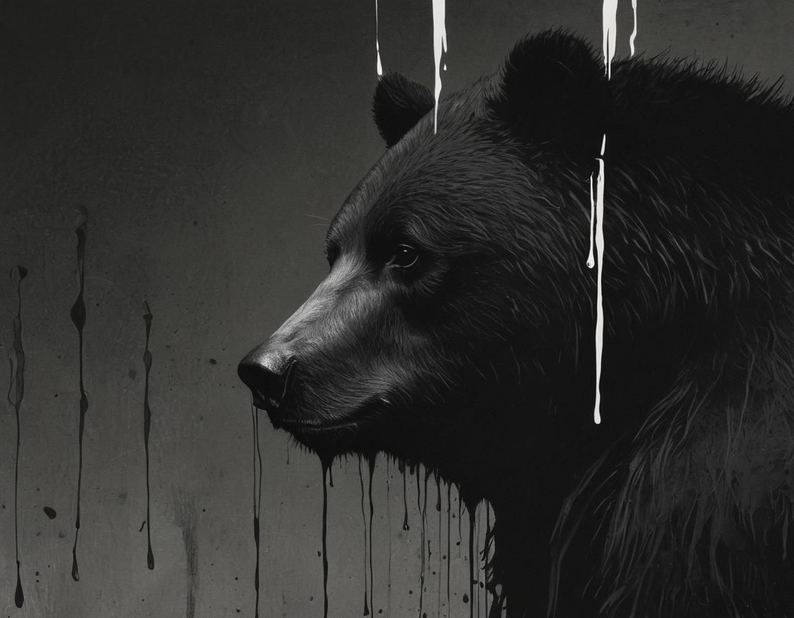 Melting Bear and Penguin in Desaturated Cyberpunk Style