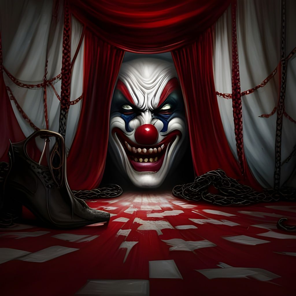 Eerie Abandoned Circus Tent with Clown Mask