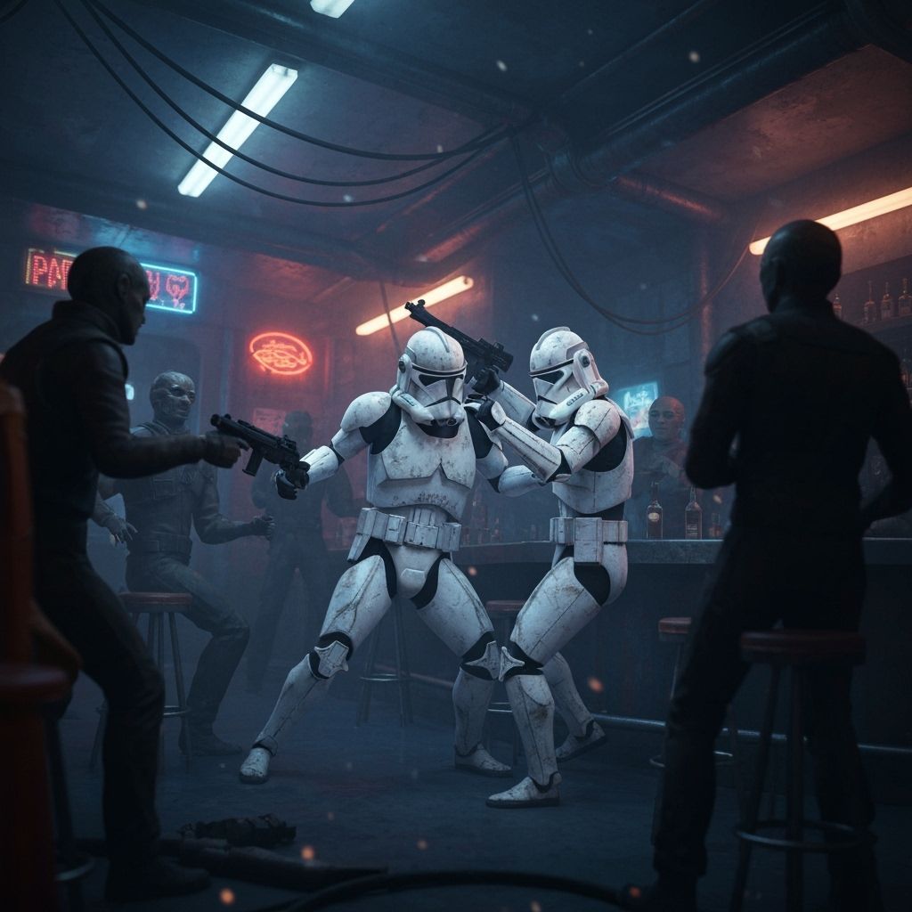 Clone Troopers Brawl in Gritty Sci-Fi Bar