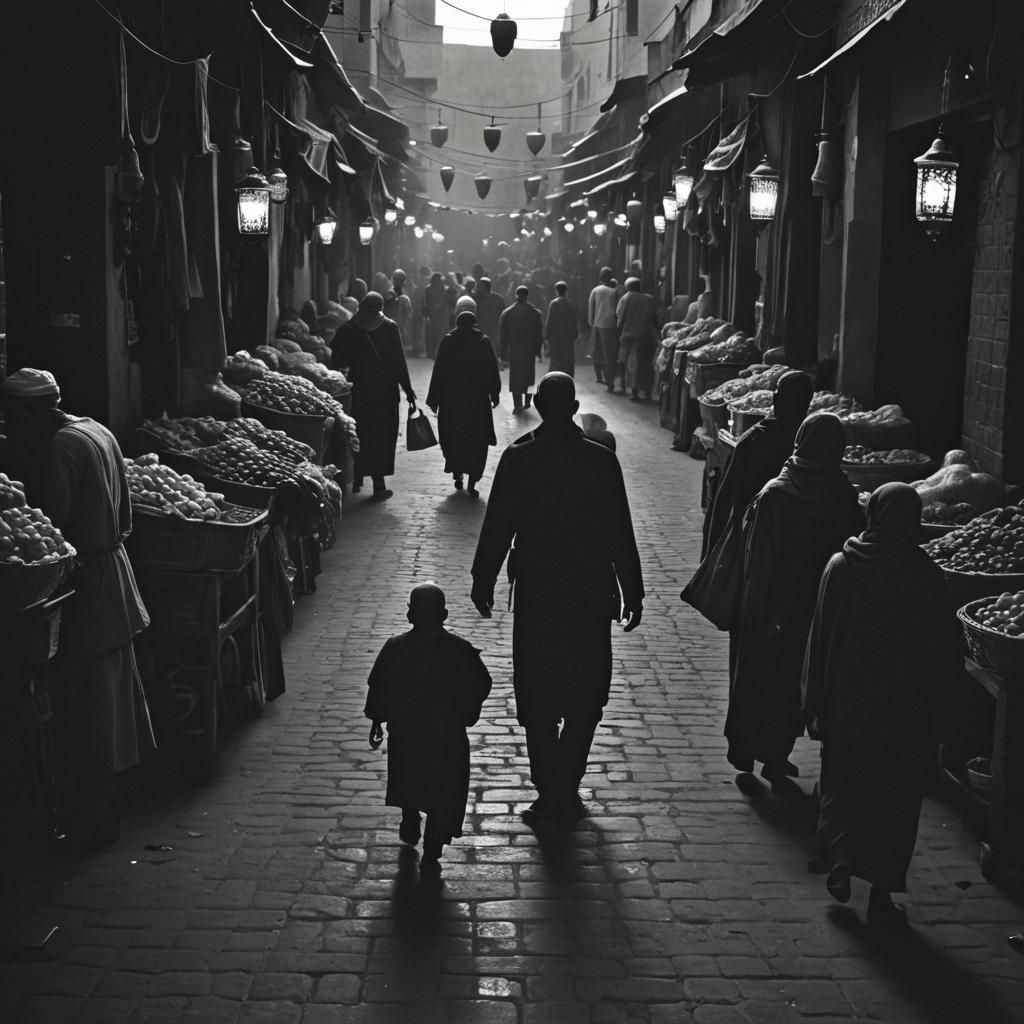 Film Noir: Lone Figure in Marrakesh Market