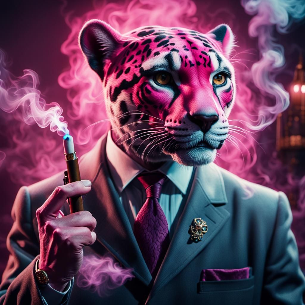 Pink Panther Smoking Tattoo in Cinematic Style
