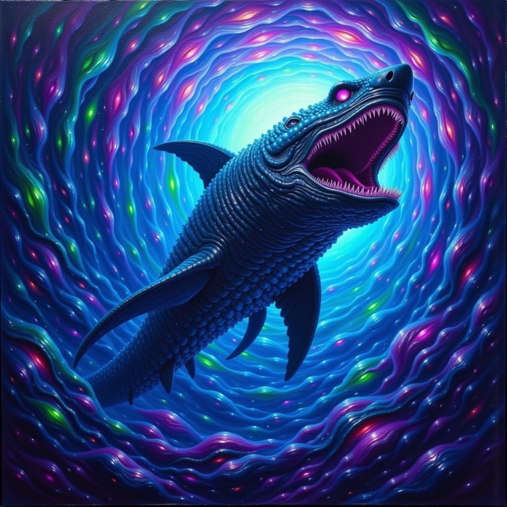 Shark-Xenomorph Emerges from the Deep, in Dark Fantasy Style