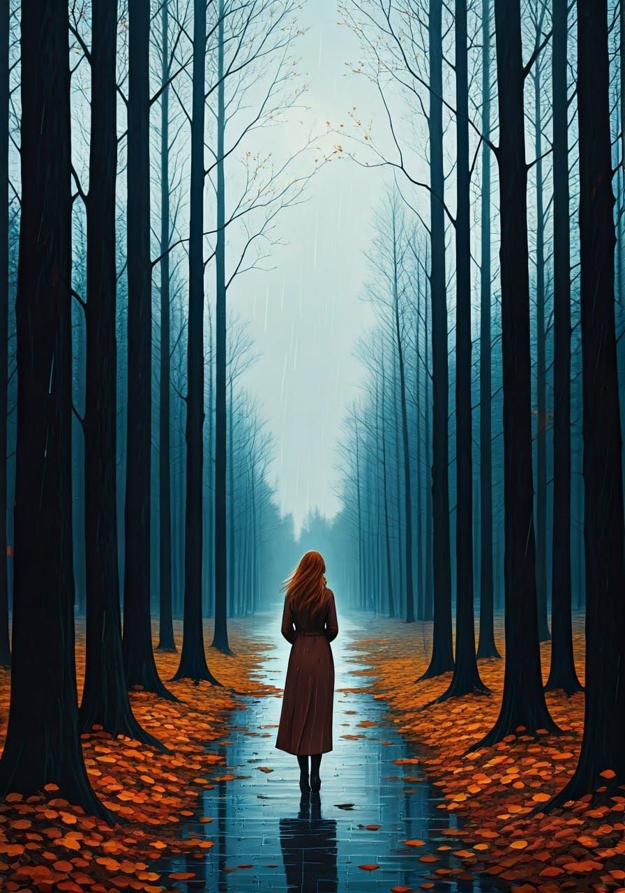 Autumnal Nordic Woman in Watercolor Landscape