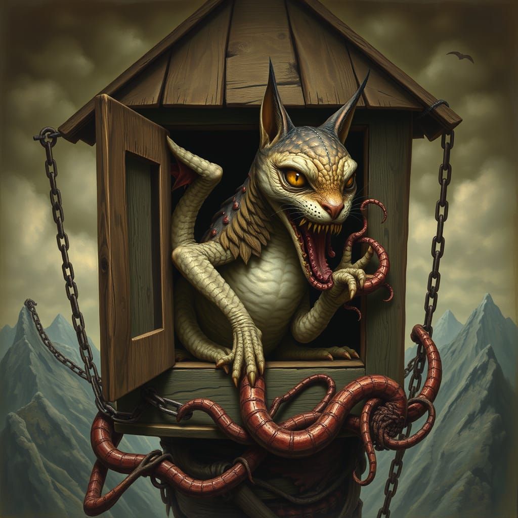 Grotesque Creature Trapped in Hellish Garden Birdhouse