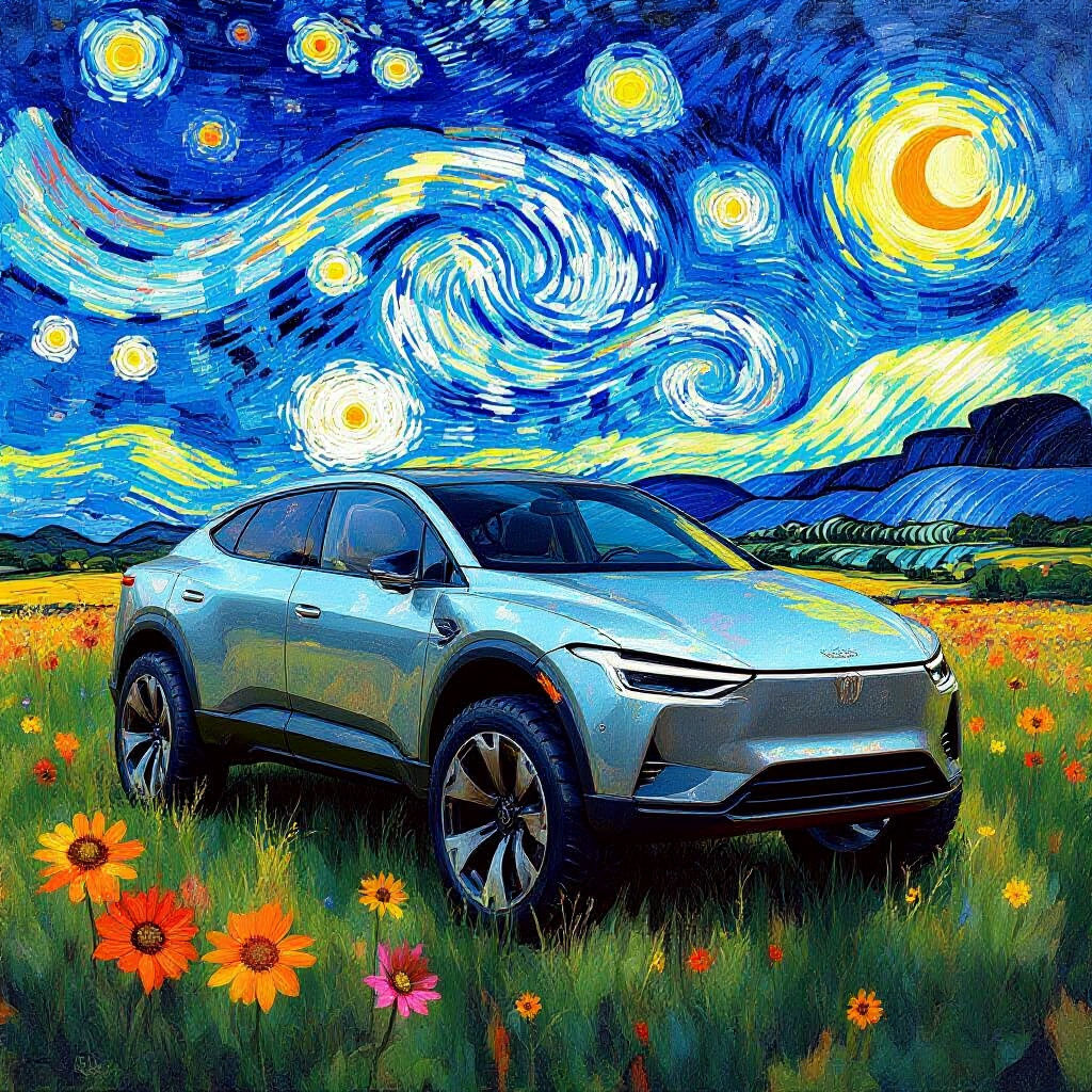 Abandoned Tractor in Wildflower Field with Abstract Sky