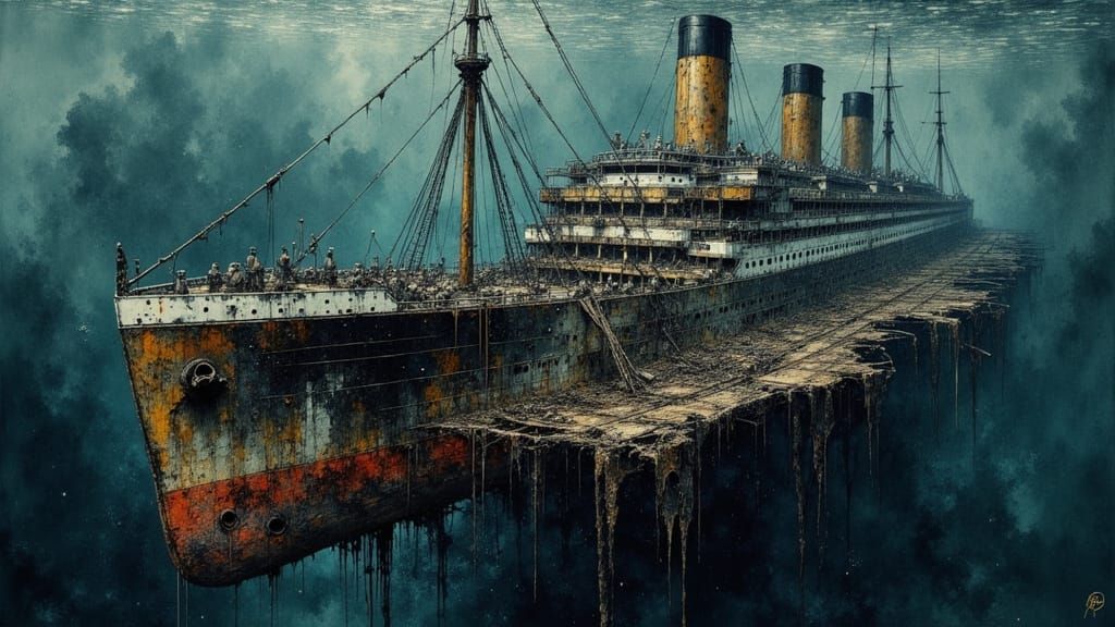 Titanic Wreck: Detailed Digital Rendering of Underwater Deca...