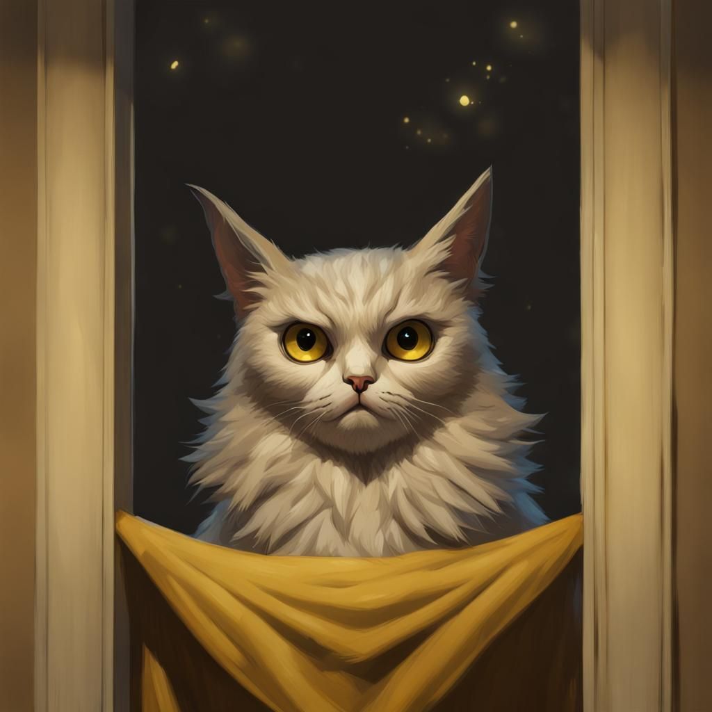 Cat-Owl Hybrid Stares from Window in Hyperrealism