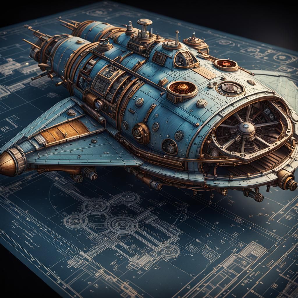Steampunk Spaceship Blueprints: Retro 1950s Design
