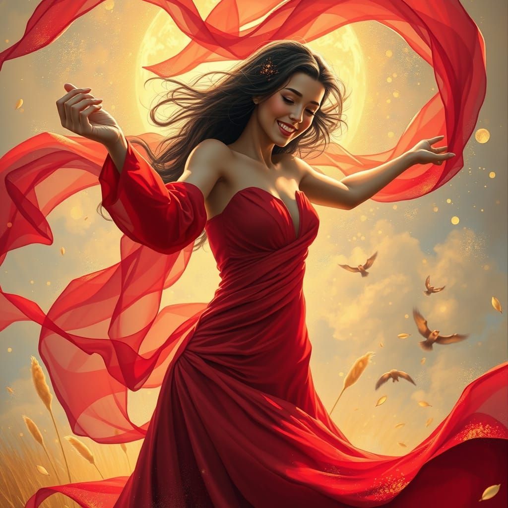 A Dreamlike Lady Dances in Golden Light