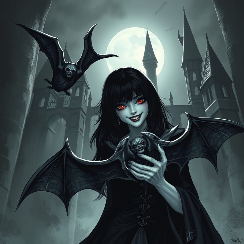 Vampire Bats in a Gothic Castle Scene