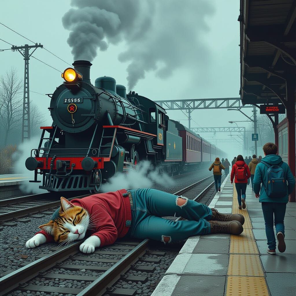 Giant Cats Sleeping on Railway Track