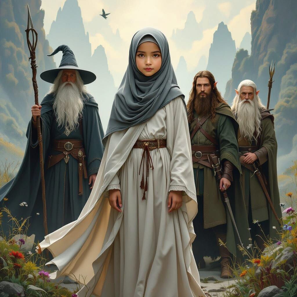 Malay Girl in Middle-earth Landscape