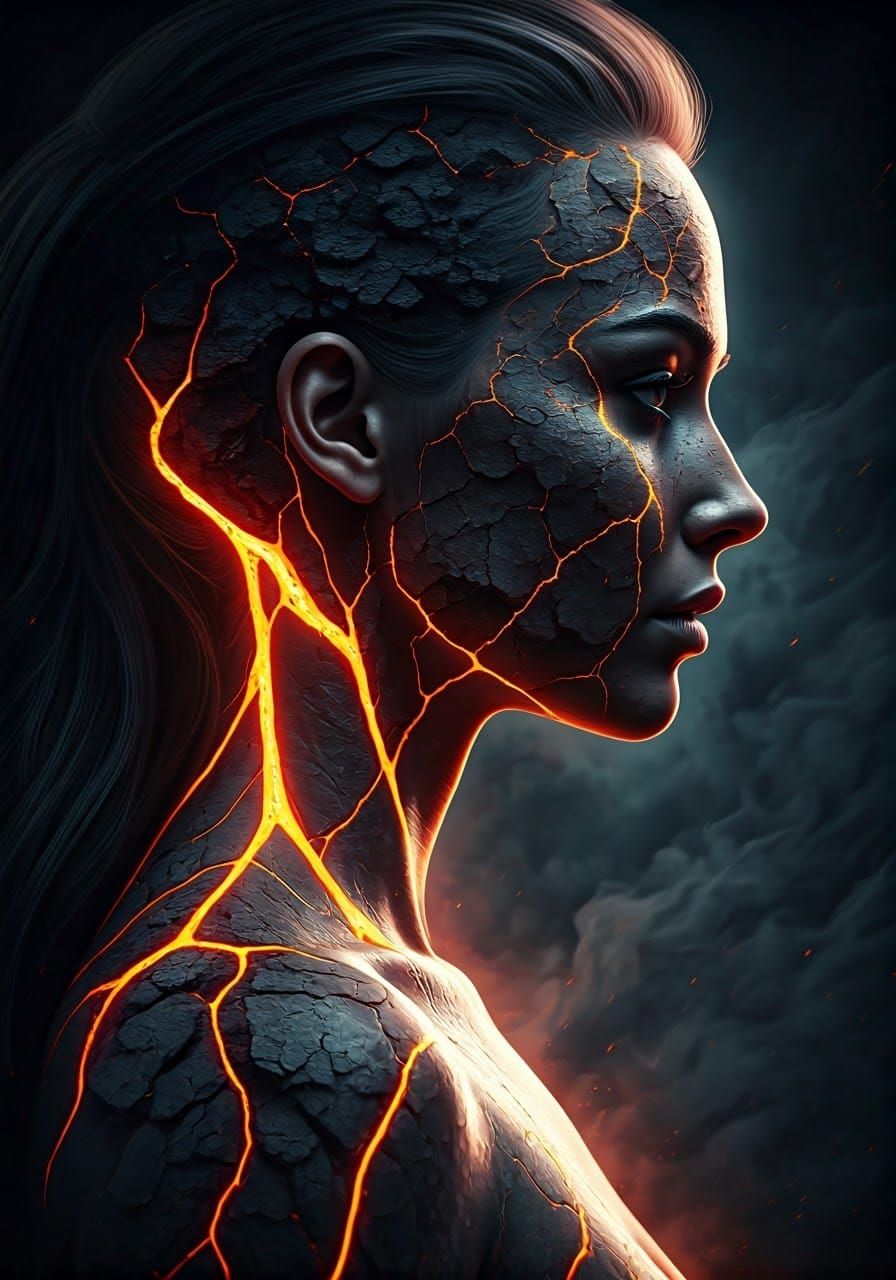 Surreal Portrait of a Woman with Volcanic Rock Texture