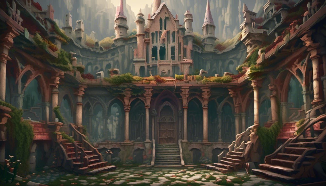 A low angle shot of an extremely large castle with emerald walls and red roofs, detailed matte painting, deep color, fan...