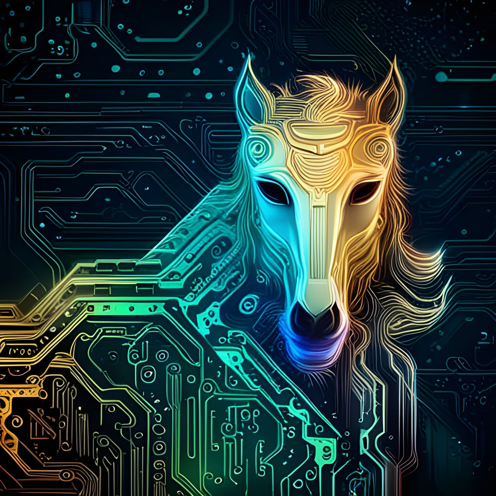 Elegant Trojan Horse Android with Circuitry Details