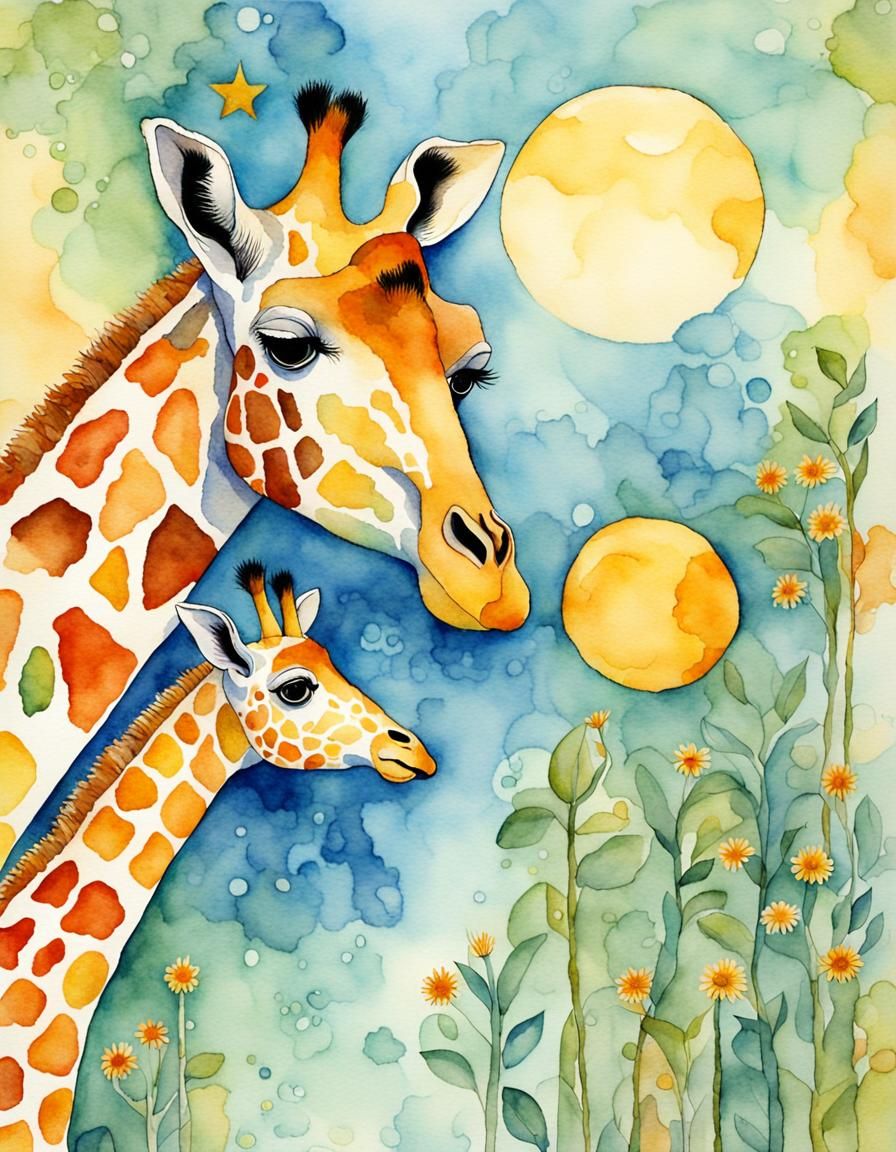 Giraffes in Sunshine: A Whimsical Watercolor Illustration
