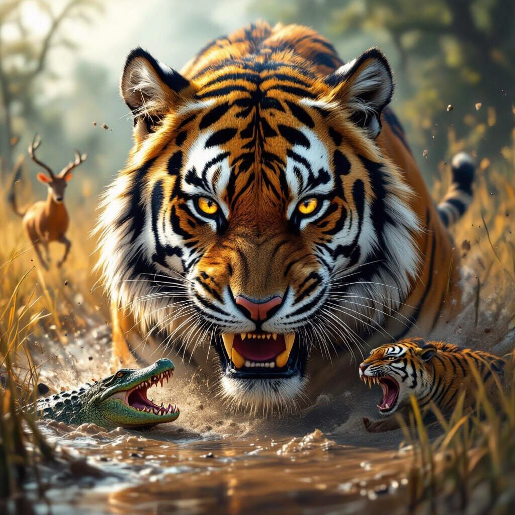 Battle-Hardened Tiger Head with Vivid Reflections