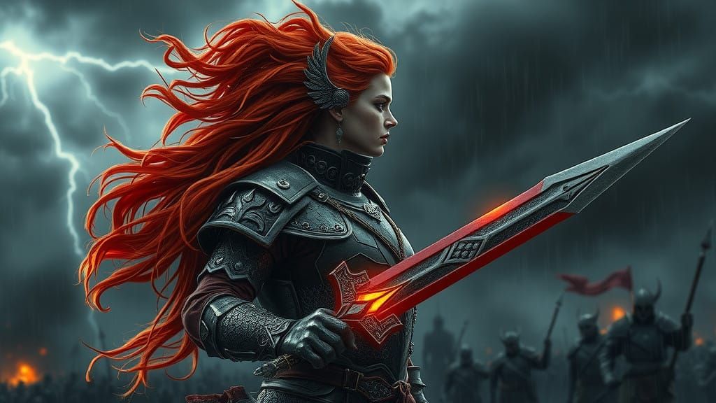 Dark Fantasy Warrior Woman in Gritty Matte Painting Style