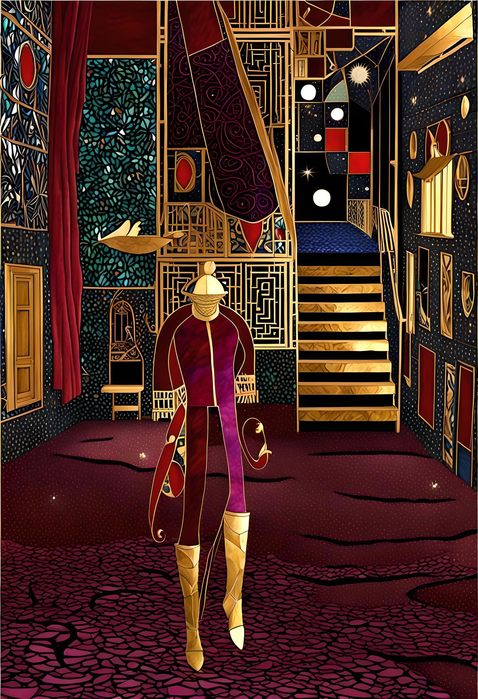 Nighttime Treehouse Dreamscape in Mosaic Style