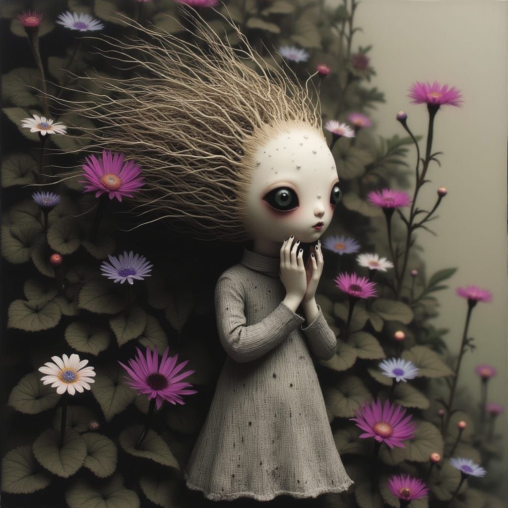 Pixie Amidst Vibrant Floral Tapestry in Anime Style